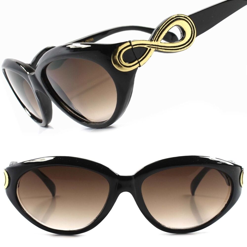 Classic Vintage Retro 70s 80s Party Costume Black Womens Cat Eye Sun Glasses